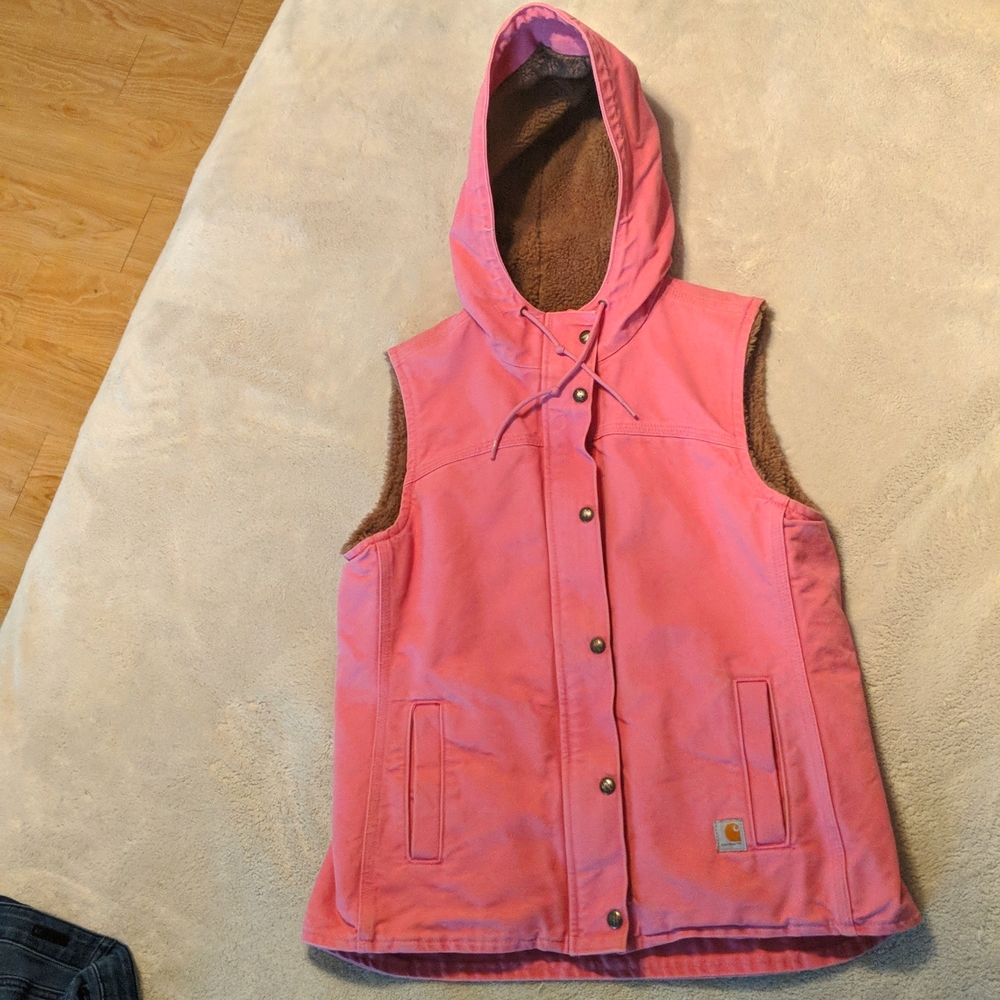 Carhartt Vest with Faux Fleece Lining and Hood Medium Pink